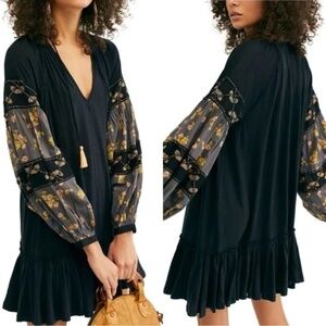Free People Mix It Up Tunic Babydoll Dress Boho Black M